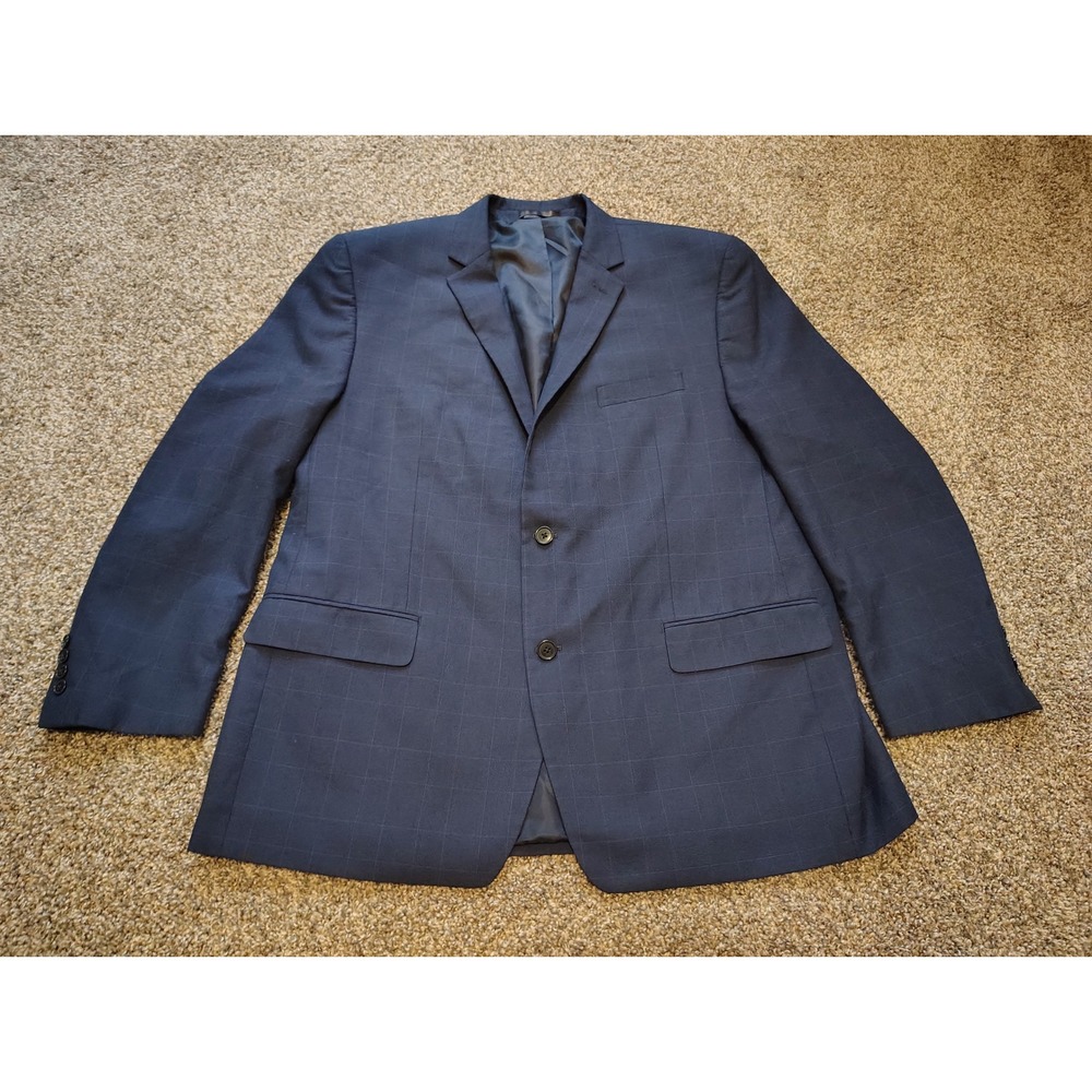Michael Kors Mens Navy Blue Windowpane Check Two Button Suit Jacket Blazer 48R